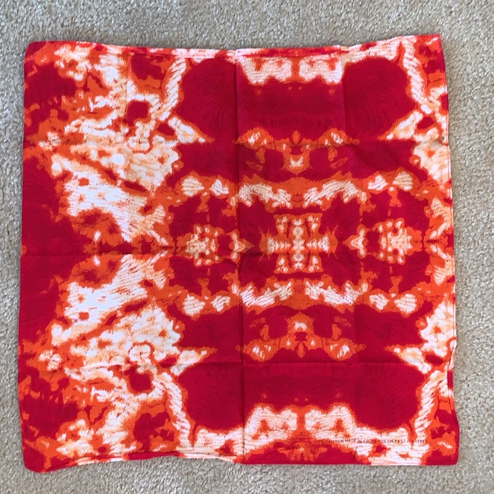 Tie Dye Bandanna, Red orange and white